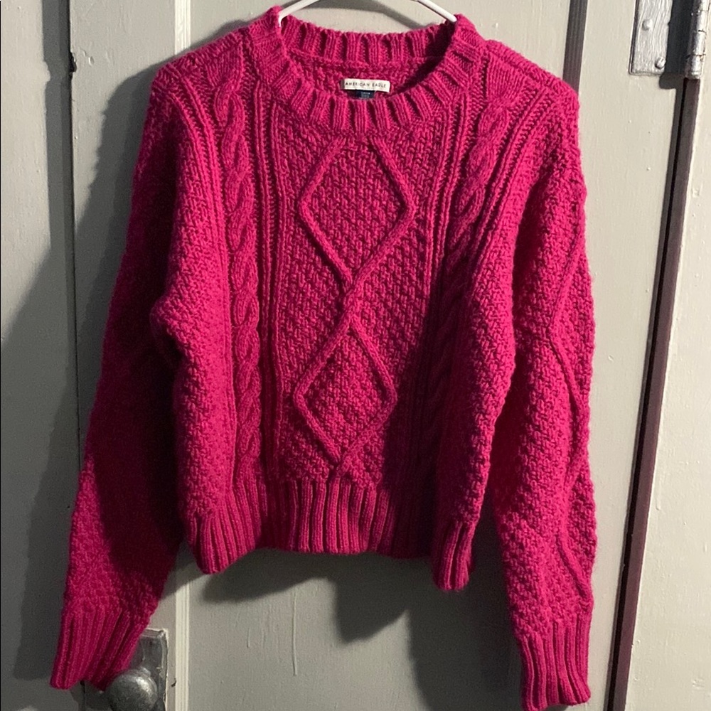 American Eagle Outfitters Pink Cable Knit Crew Neck Sweater
